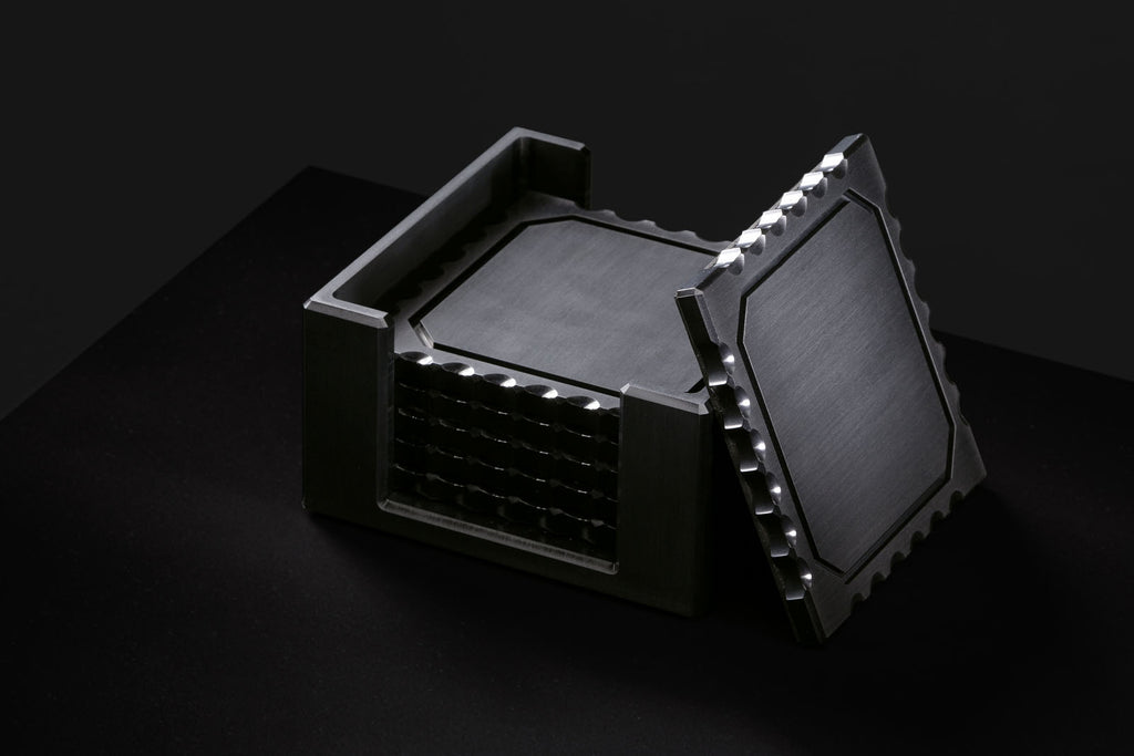 Black metal drink coasters – Olson Form